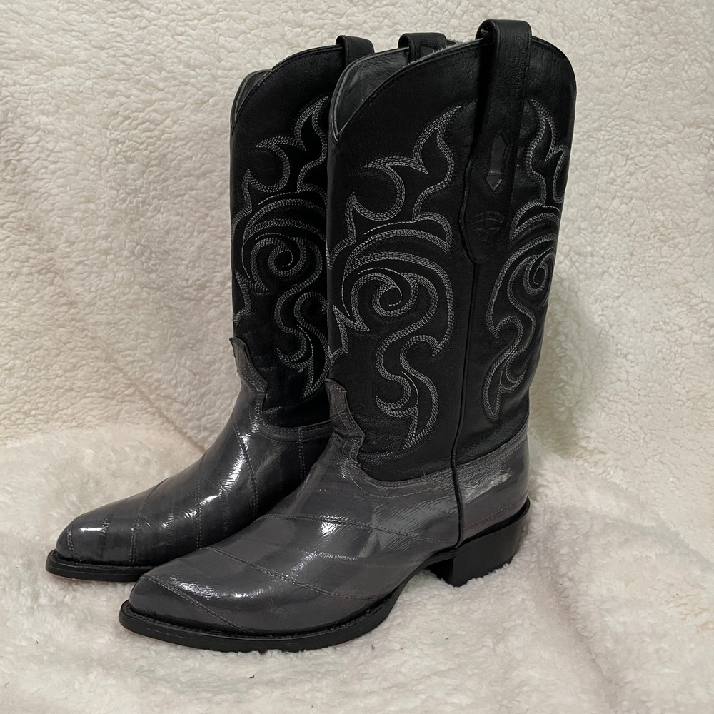 Los Altos Eel Skin Men Size 9 Grey Black Western Cowboy Boots